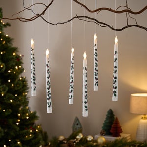 Set Of 6 Holly Printed Floating Candles