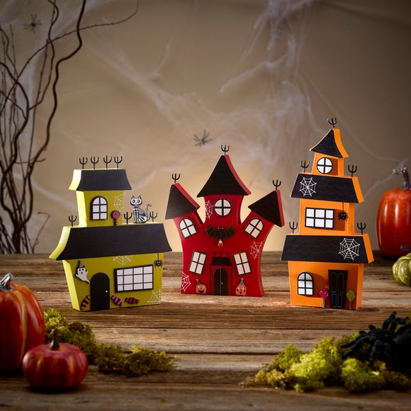 Set of 3 Wooden Halloween Houses