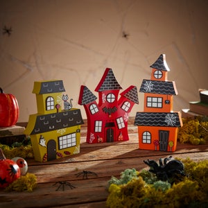 Set Of 3 Wooden Halloween Houses