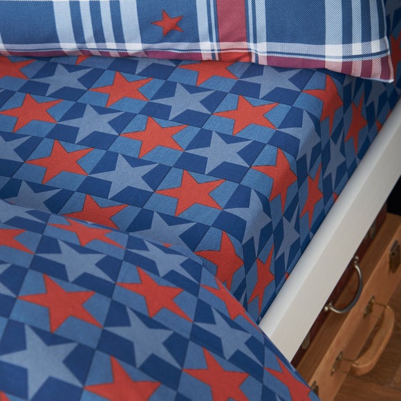 Catherine Lansfield Stars And Check Fitted Bed Sheet