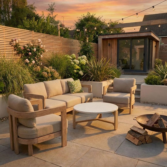 Evora 5 Seater Wood Lounging Set With Coffee Table