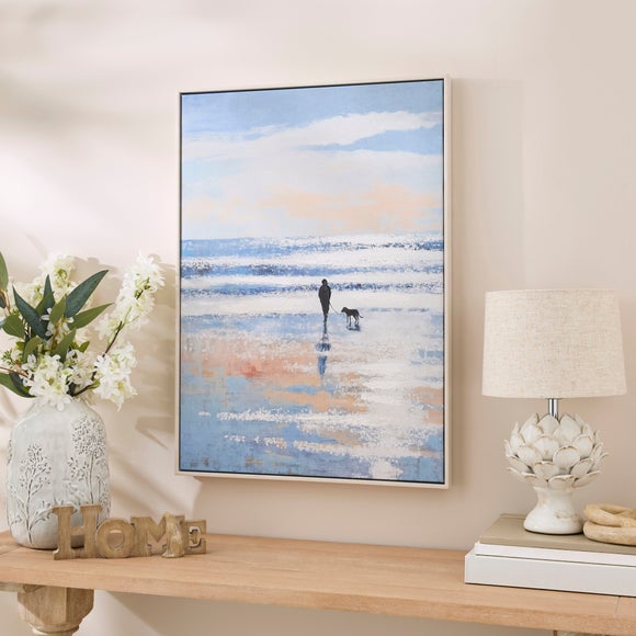 Man With His Dog Coastal Framed Canvas