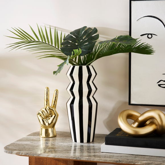 Graphic Striped Angular Black & Cream Vase