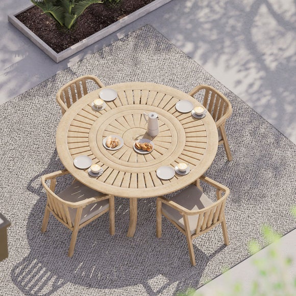 Maris 4 Seater Round Garden Dining Set With 4 Riven Chairs