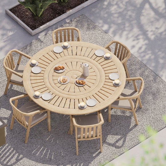 Maris 6 Seater Round Garden Dining Set With 6 Riven Chairs and Lazy Susan