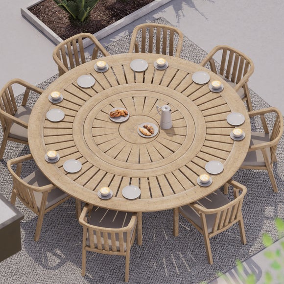 Maris 8 Seater Round Garden Dining Set With 8 Riven Chairs and Lazy Susan