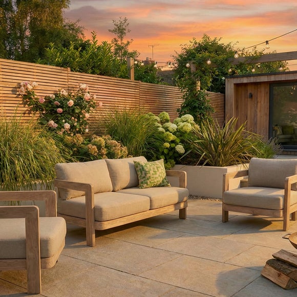 Evora 4 Seater Wood Lounging Set With Coffee Table