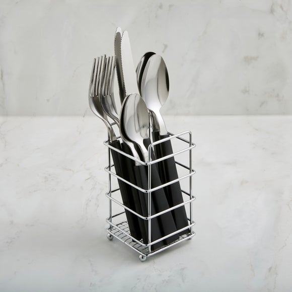 Square Plastic Handle 16 Piece Cutlery Set with Metal Caddy