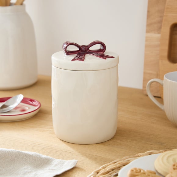 Ceramic Christmas Bow Storage Canister