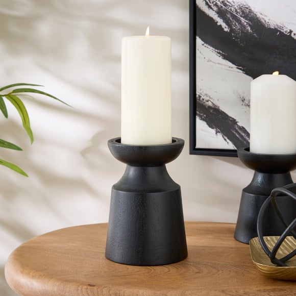Black Mango Wood Sculpted Pillar Candle Holder