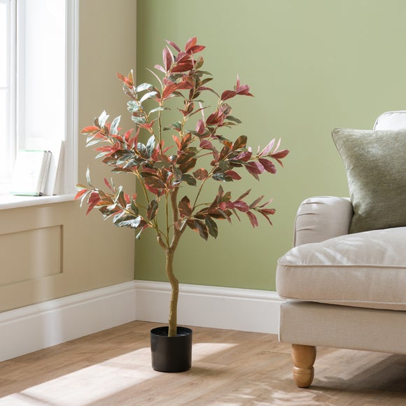Artificial Rubber Tree in Black Plastic Plant Pot