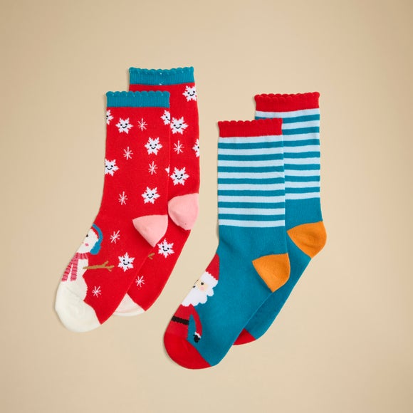 Set of 2 Santa & Snowman Cotton Socks