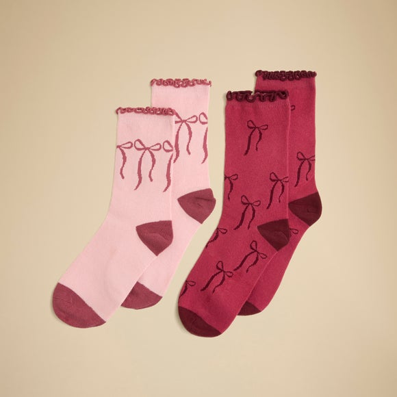 Set of 2 Bow Print Cotton Socks