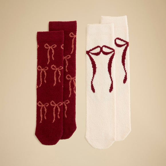 Set of 2 Bow Print Cosy Socks
