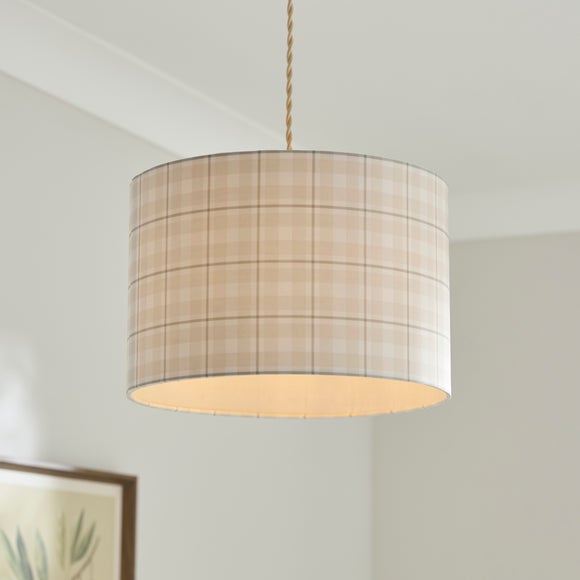 Neutral Check Easy Fit Drum Lamp Shade