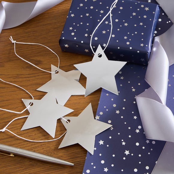 Pack of 4 Silver Stars Foil Gift Tags