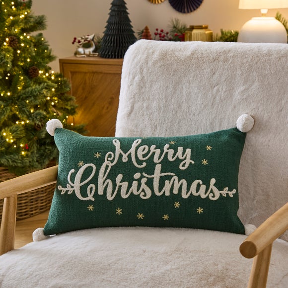 Merry Christmas Embroidered Rectangle Cushion