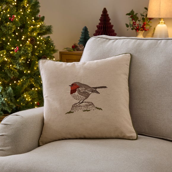 Embroidered Robin Tartan Square Cushion
