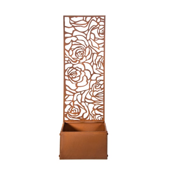 Patina Screen Planter with Rose Design