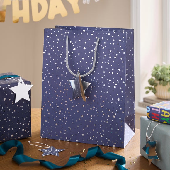 View Silver Foil Stars Large Paper Gift Bag View Silver Foil Stars Large Paper Gift Bag