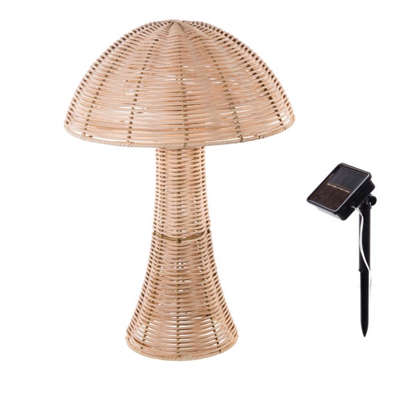 Solar Rattan‑Look Toadstool Light