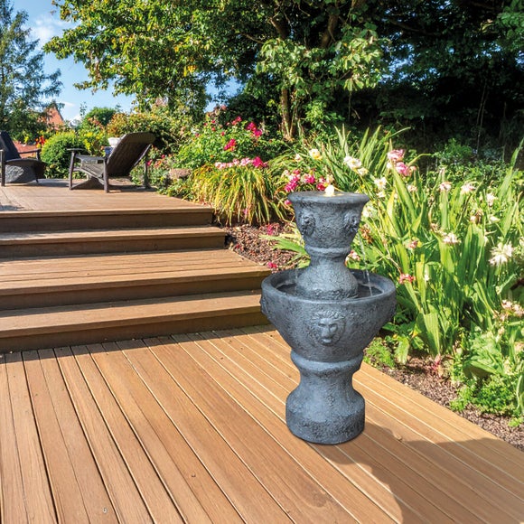 Solar Two‑Tier Water Feature with Lion Heads