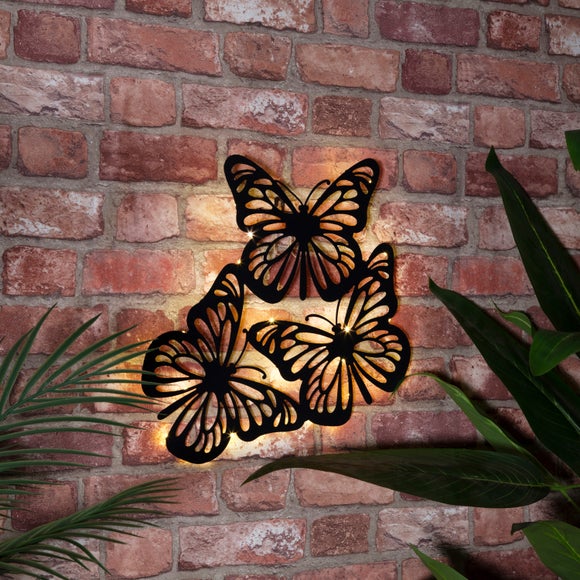 Metal Butterflies Solar Wall Art