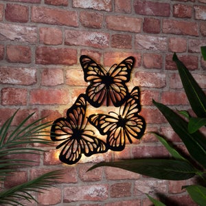 Metal Butterflies Solar Wall Art