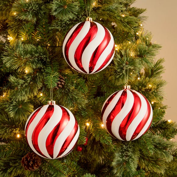 Pack of 3 Large Red and White Shatterproof Baubles