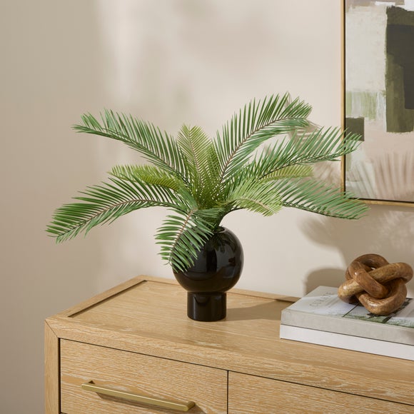 View Artificial Bread Palm Plant In Glossy Black Vase View Artificial Bread Palm Plant In Glossy Black Vase