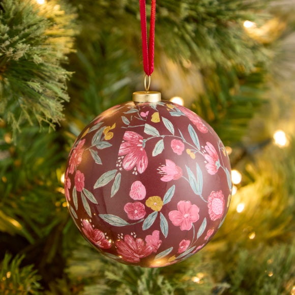 Burgundy Floral Decoupage Bauble