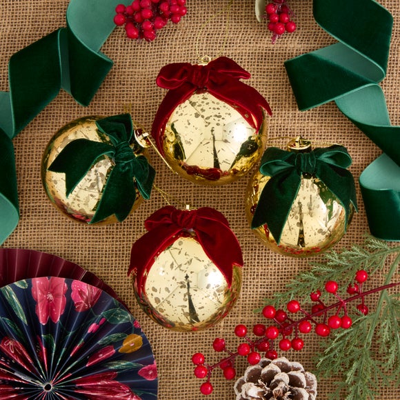 Pack of 4 Mercury Baubles with Bows