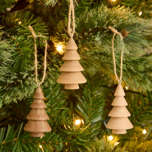 Pack of 3 Wooden Tree Hanging Decorations
