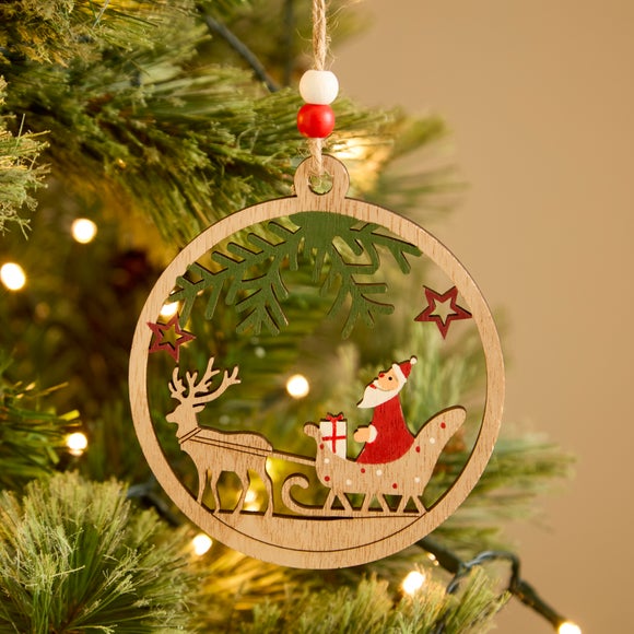 Wooden Santa on Sleigh Hanging Decoration