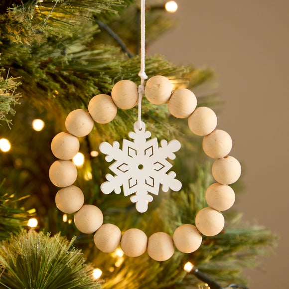 Wooden Bead and Snowflake Hanging Decoration