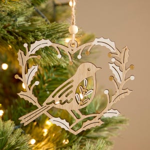 Wooden Robin Heart Decoration