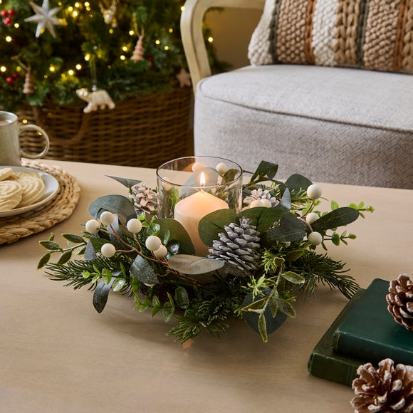 Artificial White Berry Candle Holder