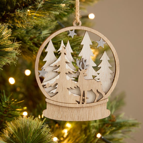 Wooden Deer Snow Globe Hanging Decoration
