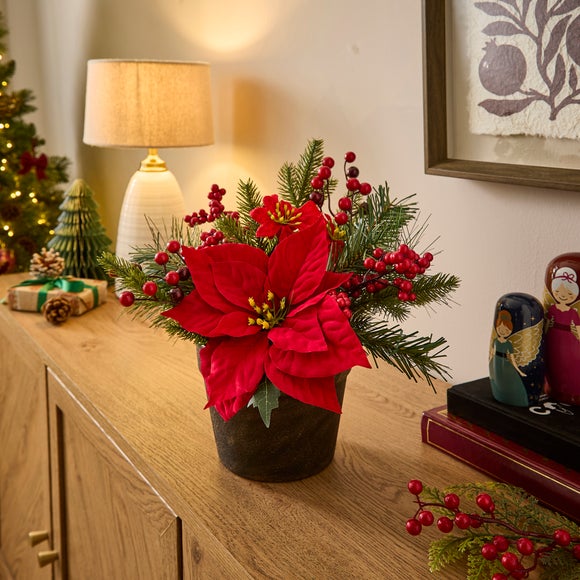 Artificial Poinsettia Plant in Decorative Plant Pot