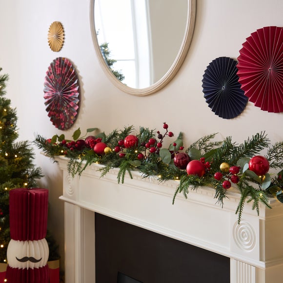 180cm Artificial Light Up Red Bauble Garland
