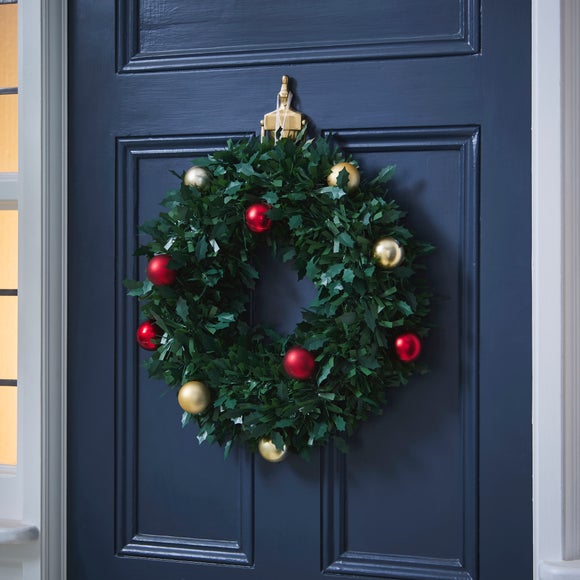 Artificial Holly Tinsel Wreath with Baubles