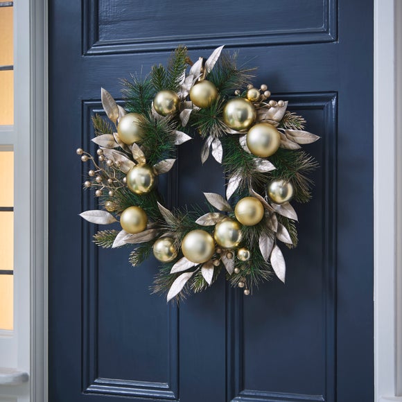 Artificial Golden Bauble Wreath