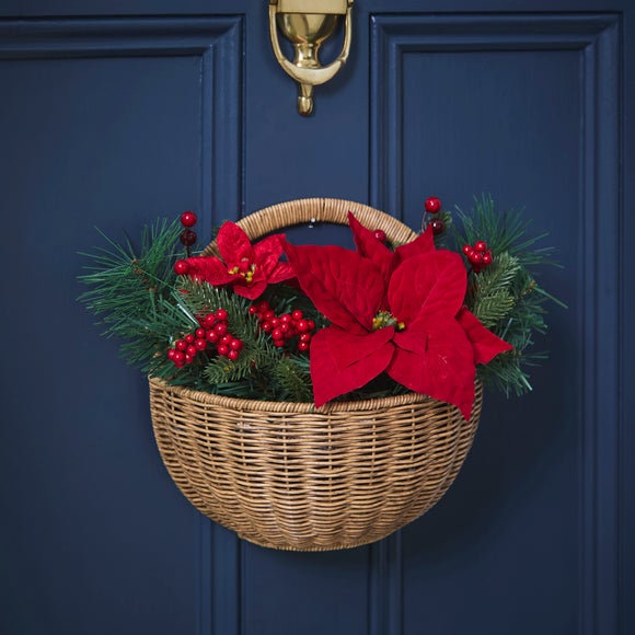 Artificial Poinsettia Hanging Basket Decoration