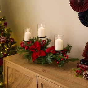 Artificial Poinsettia Triple Candle Holder