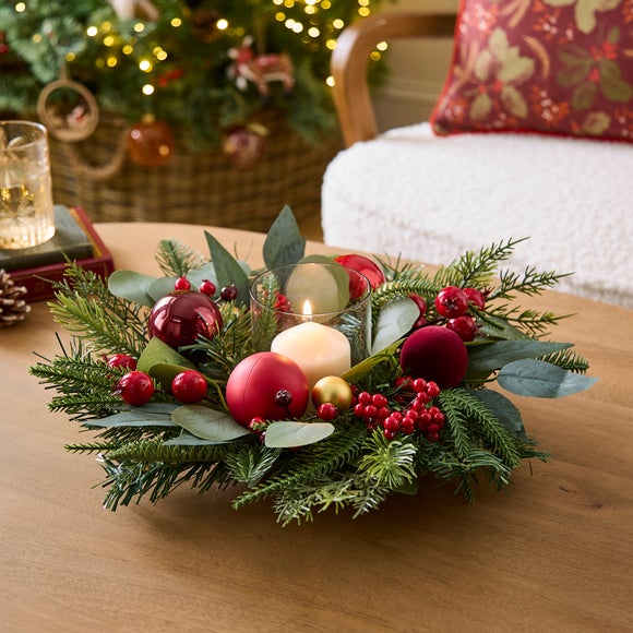 Artificial Red Bauble Candle Holder