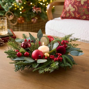 Artificial Red Bauble Candle Holder