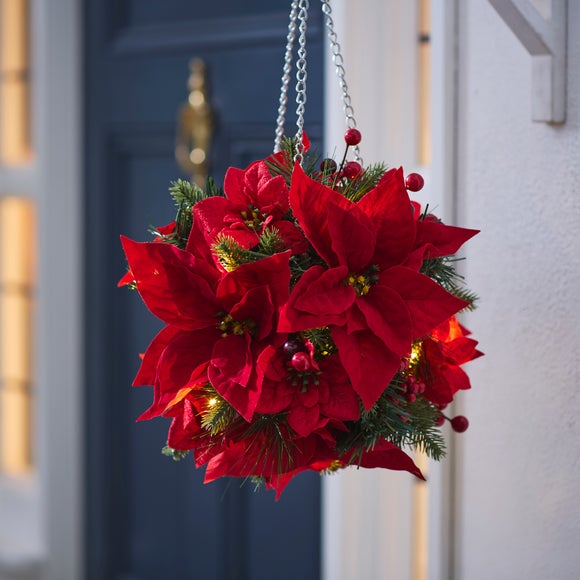 Artificial Poinsettia Light Up Topiary Ball