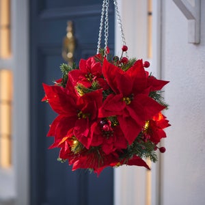 Artificial Poinsettia Light Up Topiary Ball
