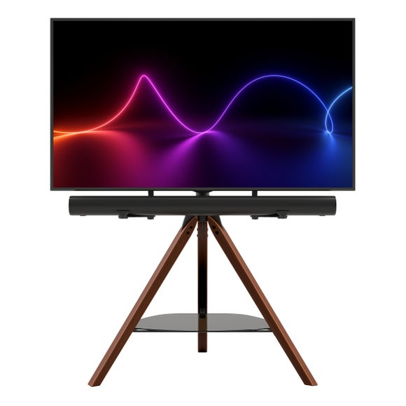 TV on AVF Hoxton tripod TV stand with soundbar