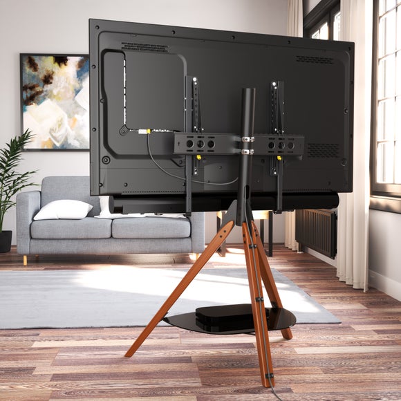 TV mounted on AVF Hoxton tripod stand in living room